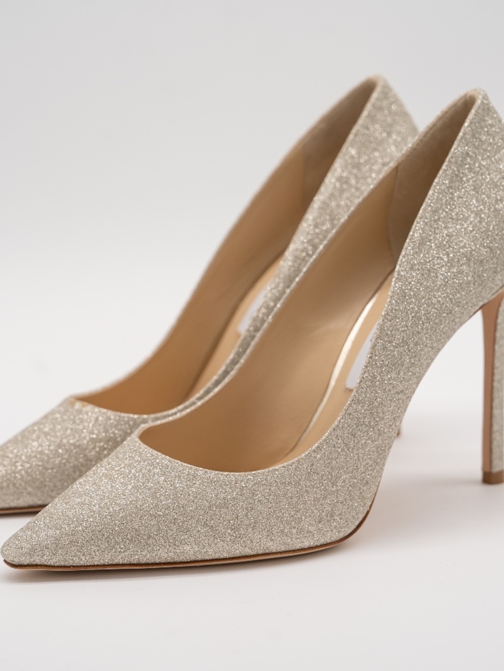Jimmy Choo Women's Pumps Romy 100 Heels Platinum Ice Glitter size 40eu 10 US
